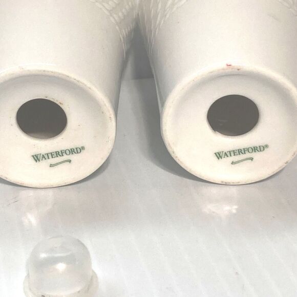 WATERFORD White Elegant Ceramic Salt and Pepper Shakers Basket Weave Design - Picture 6 of 10
